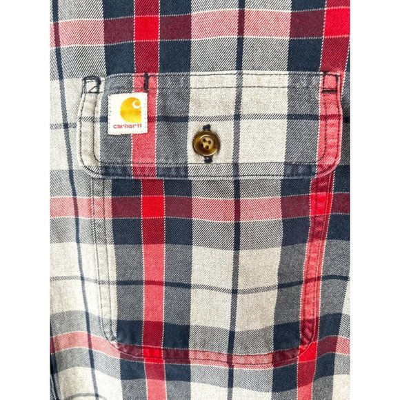 CARHARTT Shirt Men's Size L Tall Grey Blue Red Hubbard Plaid Long Sleeve - Picture 4 of 8